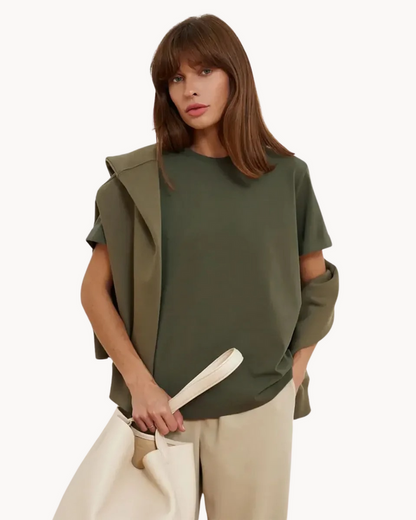 Klassisk Bomulds T shirt til Damer Kortærmet Top i Løst Snit