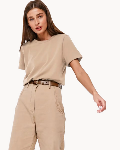 Klassisk Bomulds T shirt til Damer Kortærmet Top i Løst Snit