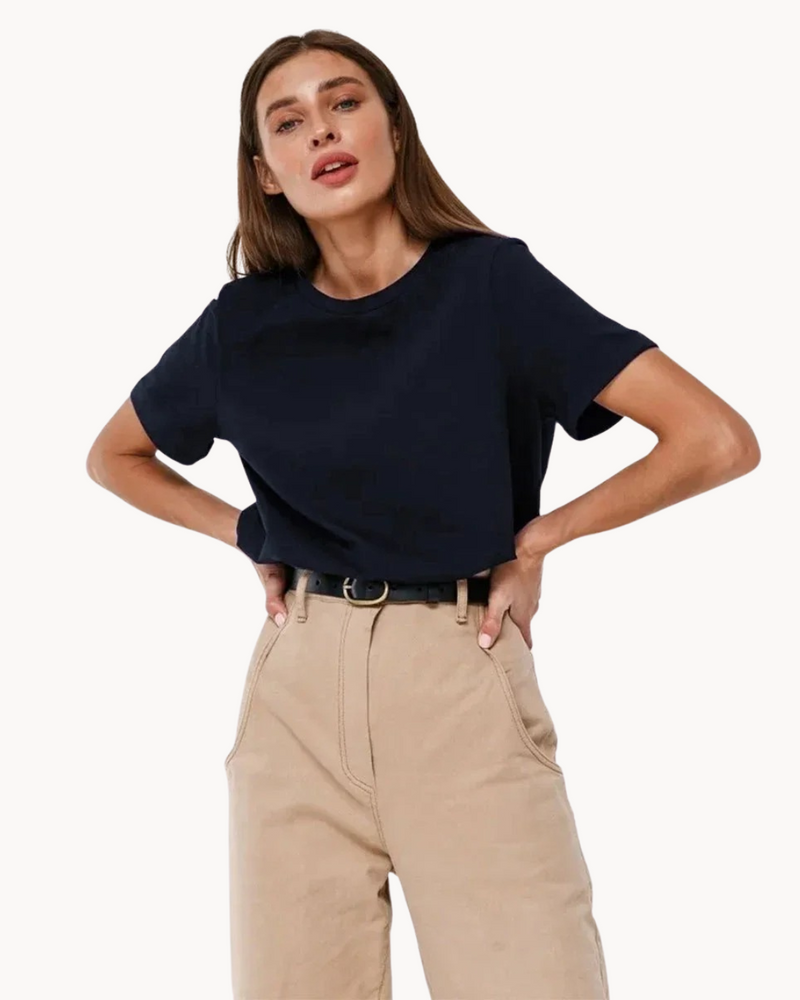 Klassisk Bomulds T shirt til Damer Kortærmet Top i Løst Snit