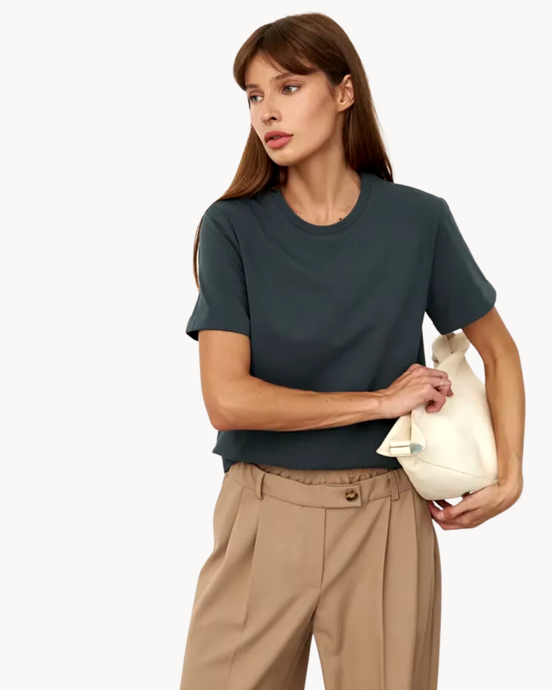 Klassisk Bomulds T shirt til Damer Kortærmet Top i Løst Snit