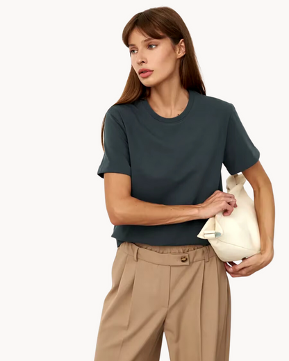 Klassisk Bomulds T shirt til Damer Kortærmet Top i Løst Snit