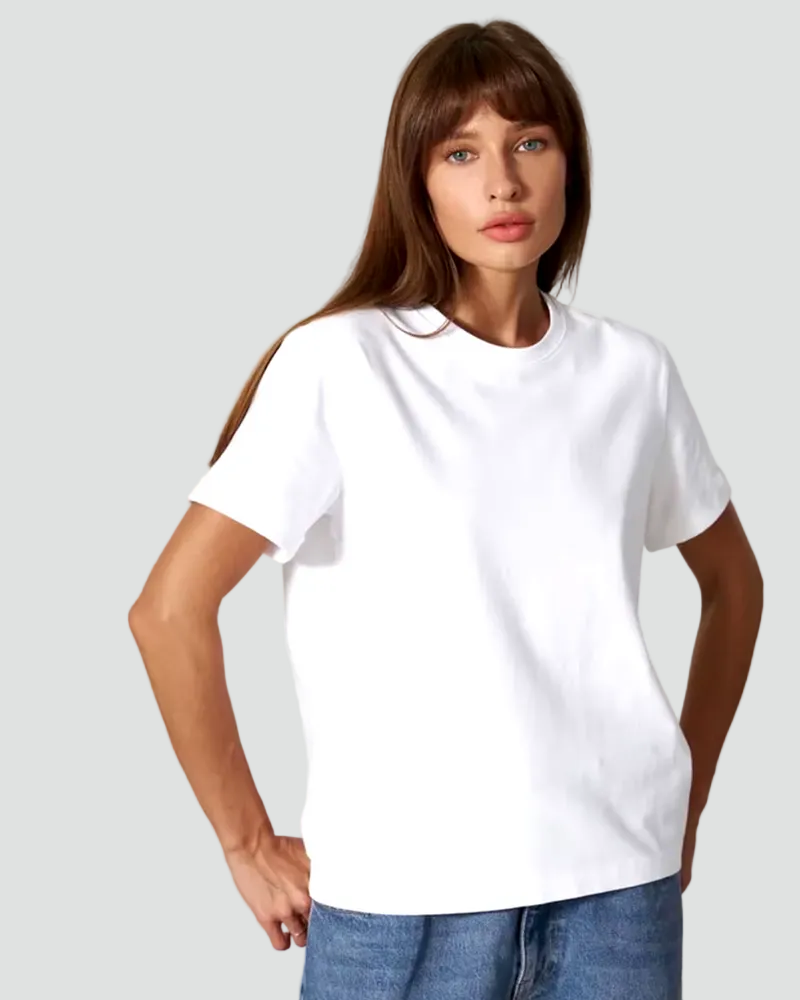 Klassisk Bomulds T shirt til Damer Kortærmet Top i Løst Snit