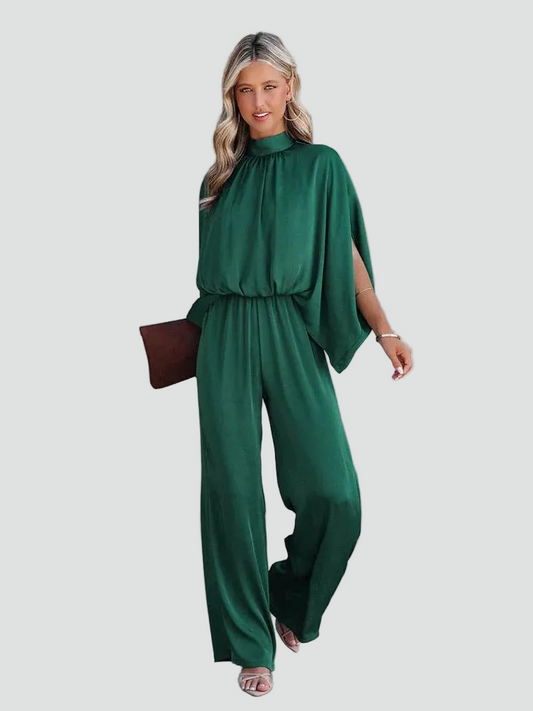 Elegant Grøn Jumpsuit til Damer Festlig Dragt med Brede Ben